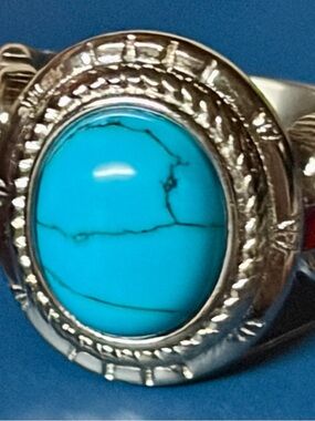 Stainless Steel Blue Howlite Emerald gemstone ring- Women's Statement Ring